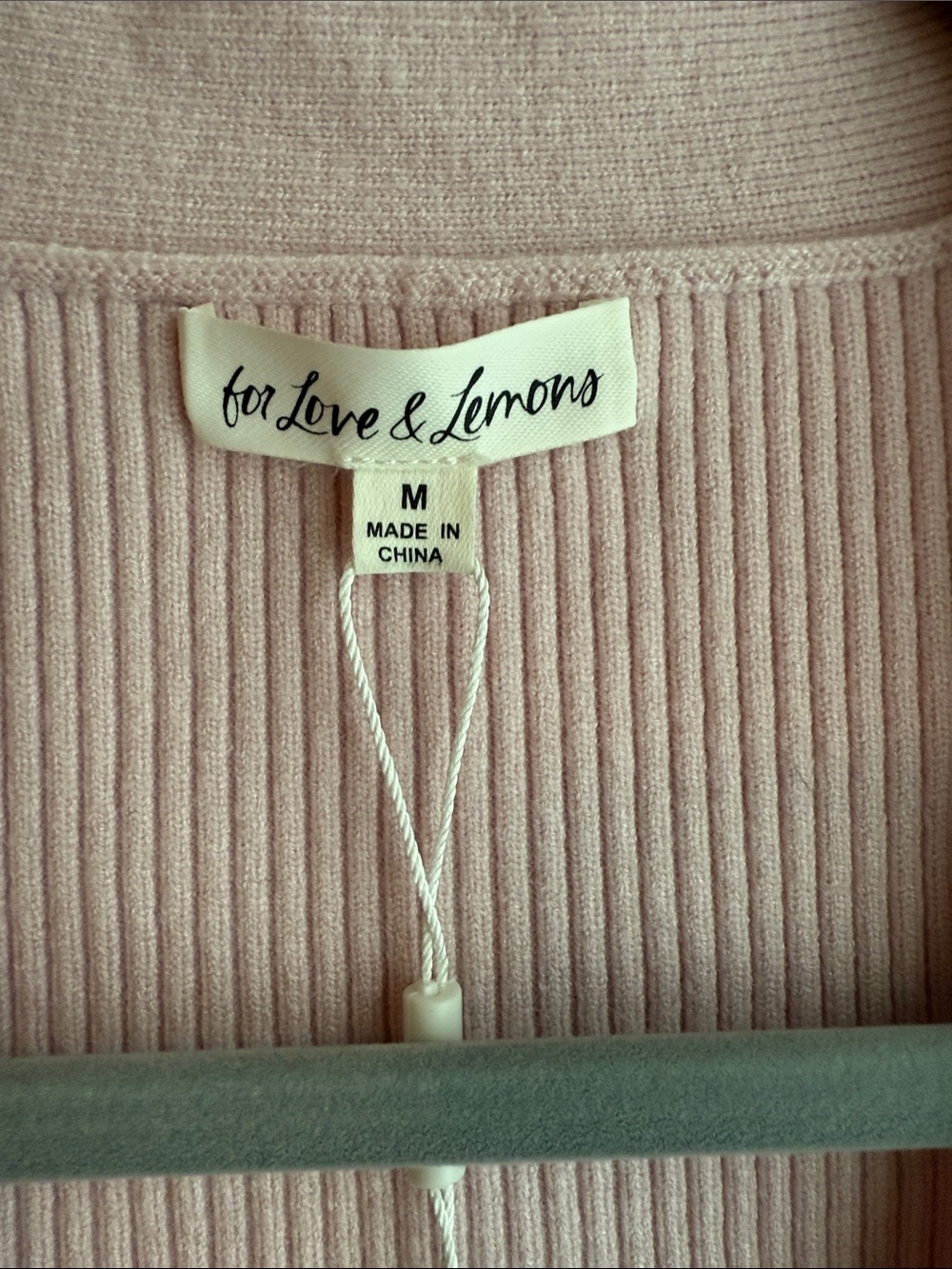 For Love & Lemons Nina Cardigan in Light Pink Ribbed Button with Lace Trim - Picture 3 of 9